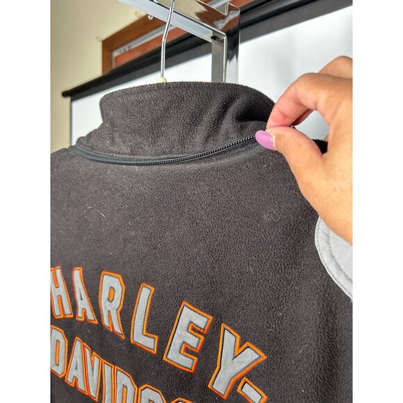 Harley-Davidson Mens Fleece Jacket XL Black & Gray Nylon Polyester Embroidered L - Picture 7 of 9